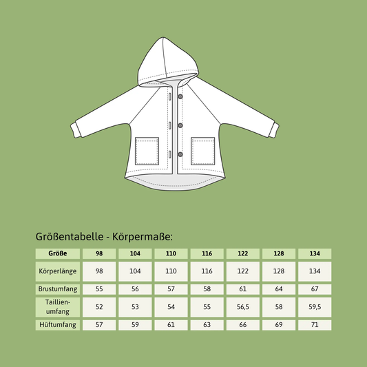 Schnittmuster Kapuzenjacke Kinder Gr. 98–134 – Bente - HIP SOM HAP
