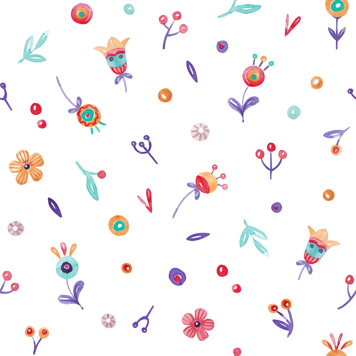 Kombistoff Folk Art – Kunterbunt kleine Blüten in Weiß Blüten – Kombistoff als Meterware - HIP SOM HAP