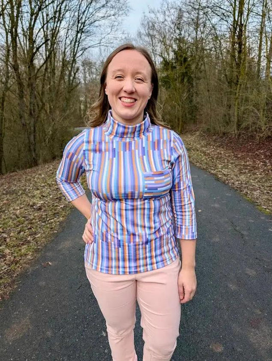 Streifenstoff Happy Stripes – Blau, Flieder & Orange - HIP SOM HAP