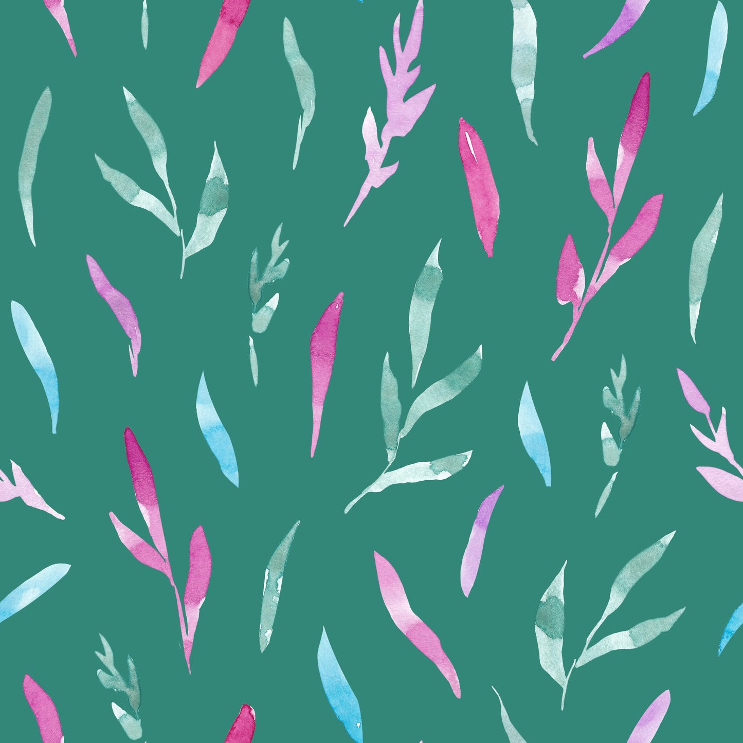 Kombistoff Aquarell Blätter – Wildflower Waltz in Grün, Pink & Flieder - HIP SOM HAP