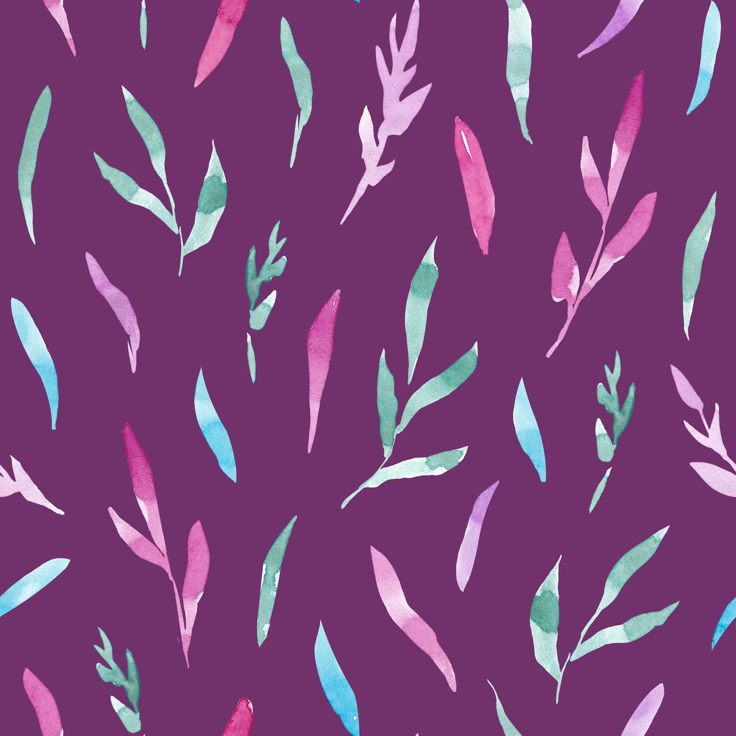 Kombistoff Aquarell Blätter – Wildflower Waltz in Pflaume, Pink & Türkis - HIP SOM HAP