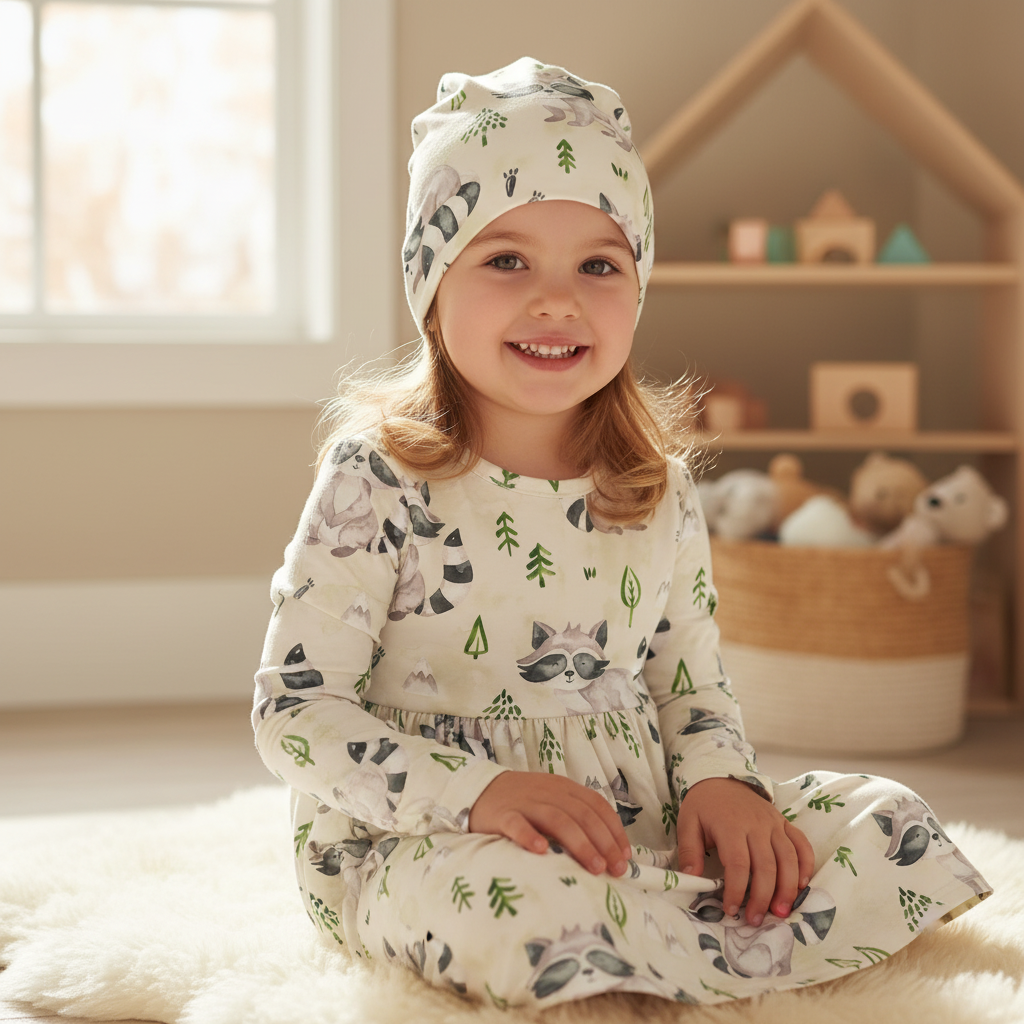Kinderstoff Waschbär – Roki Ringelschwanz in Creme-Beige