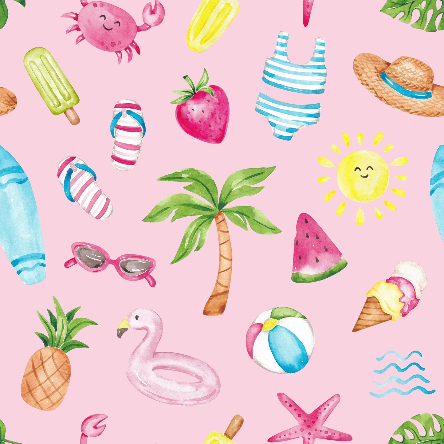 Sommerstoff für Kinder mit Strandmotiven – Sommerliebe Pink - HIP SOM HAP