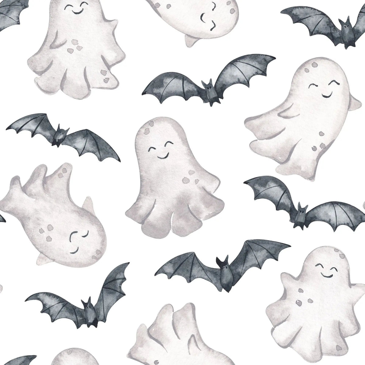 Halloween Stoff Kinder Weiß – Gespenster & Fledermäuse Gespensterbande - HIP SOM HAP