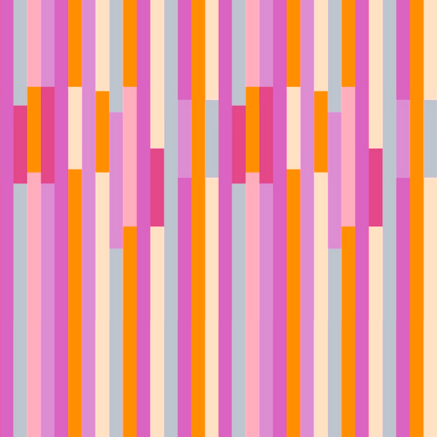 Streifenstoff Happy Stripes in Pink-Orange – versetzte Streifen in Pink, Orange, Rosé, Helllila und Creme. Grafisches Streifenmuster, Reaktivdruck auf Öko-Tex Standard 100 zertifizierten Stoffqualitäten, Meterware. Design Stoelting.art.