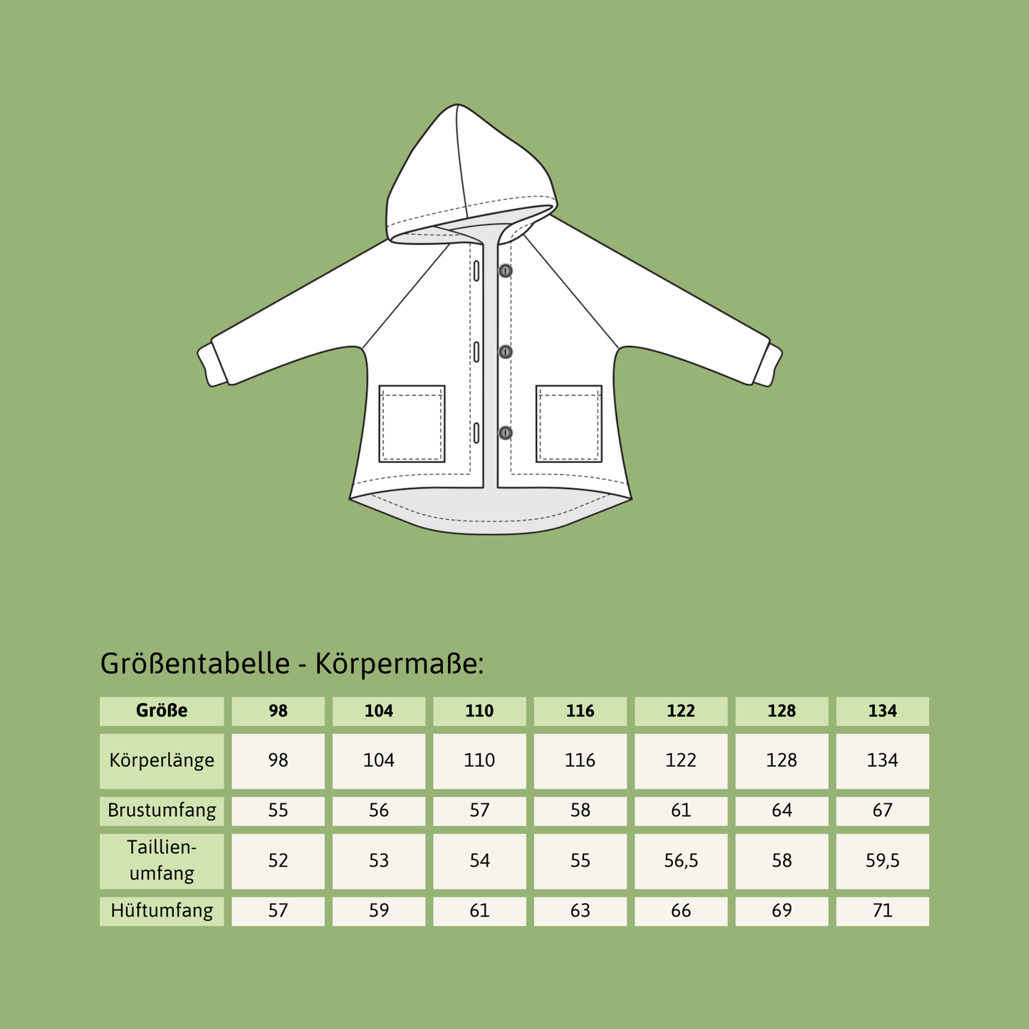 Schnittmuster Bente – Kapuzenjacke · Kinder 98–134