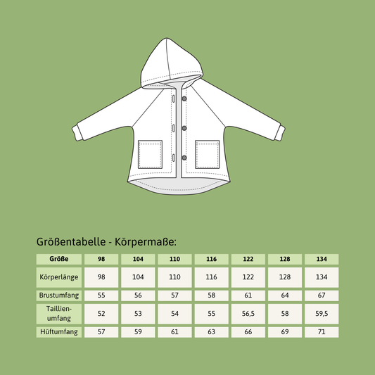 Schnittmuster Bente – Kapuzenjacke · Kinder 98–134