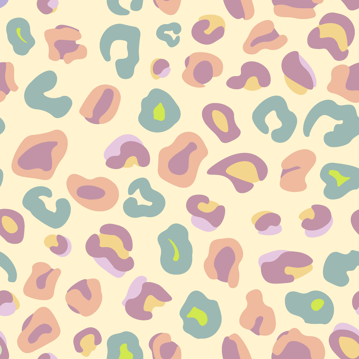 Leo Print Stoff Confetti Leo – weich gezeichnete Leoflek in Creme, Apricot, Mauve, Salbei und Senf auf cremefarbenem Hintergrund. Reaktivdruck auf Öko-Tex Standard 100 zertifizierten Stoffqualitäten, Meterware. Design Stoelting.art.