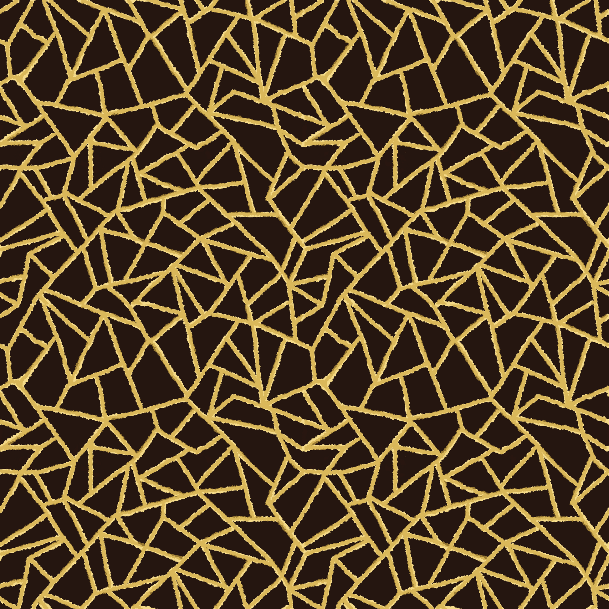 Stoffmuster geometrisch – Geometrien in Dunkelbraun mit goldenen Linien. Handgezeichnet wirkendes Allover-Design, Reaktivdruck auf Öko-Tex Standard 100 zertifizierten Stoffqualitäten. Meterware, Design Stölting.art.