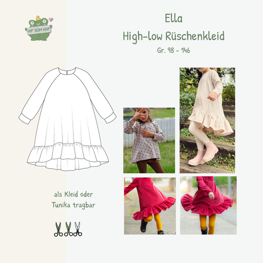 Schnittmuster High-low Rüschenkleid Ella - Gr. 98 - 146