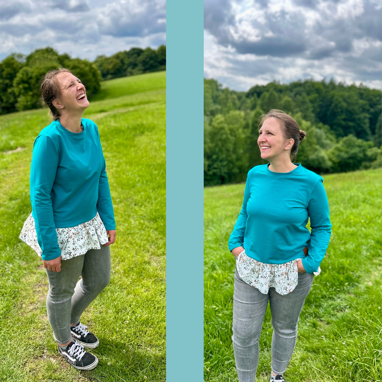 Schnittmuster Kelda Mom – Hoodie oder Shirt mit Rüsche · Damen 32–48