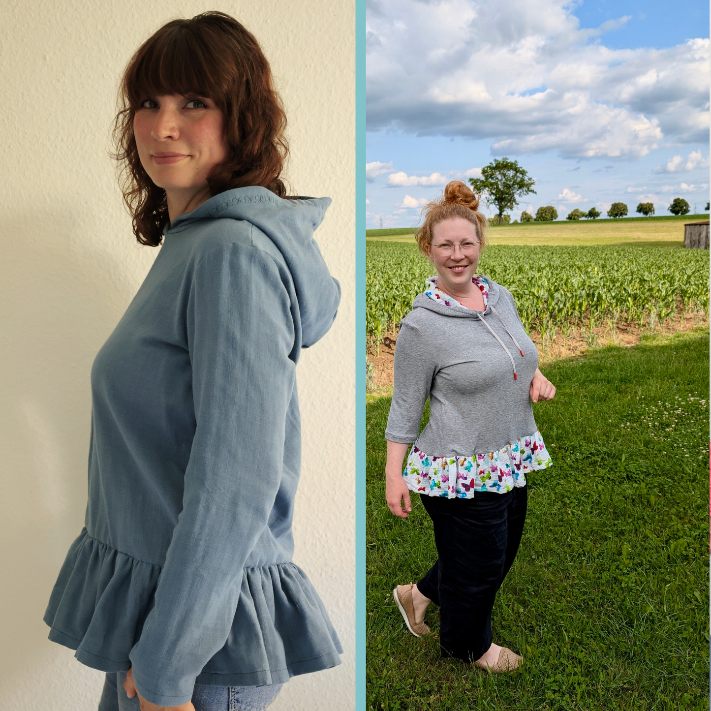 Schnittmuster Kelda Mom – Hoodie oder Shirt mit Rüsche · Damen 32–48