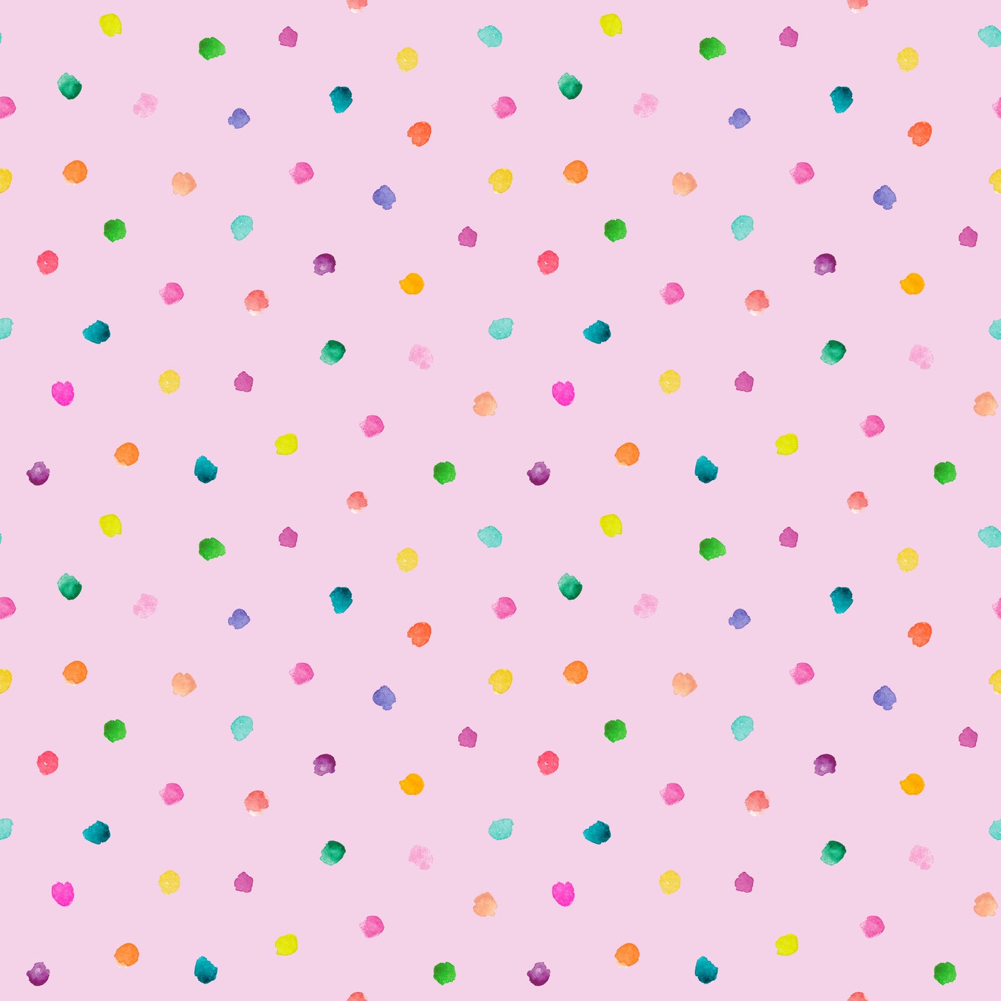 Stoff mit Punkten Aquarell – locker verteilte, handgemalte Konfetti-Punkte in Pink, Orange, Grün, Türkis und Gelb auf zartem Rosé. Reaktivdruck auf Öko-Tex Standard 100 zertifizierten Stoffqualitäten, Meterware.
