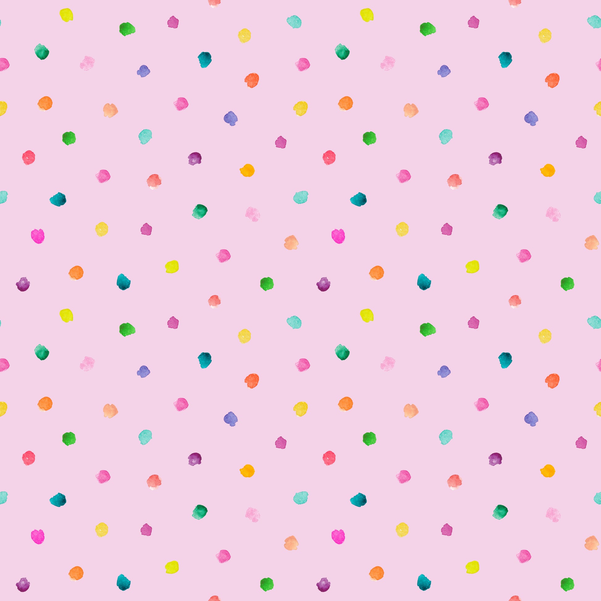 Stoff mit Punkten Aquarell – locker verteilte, handgemalte Konfetti-Punkte in Pink, Orange, Grün, Türkis und Gelb auf zartem Rosé. Reaktivdruck auf Öko-Tex Standard 100 zertifizierten Stoffqualitäten, Meterware.