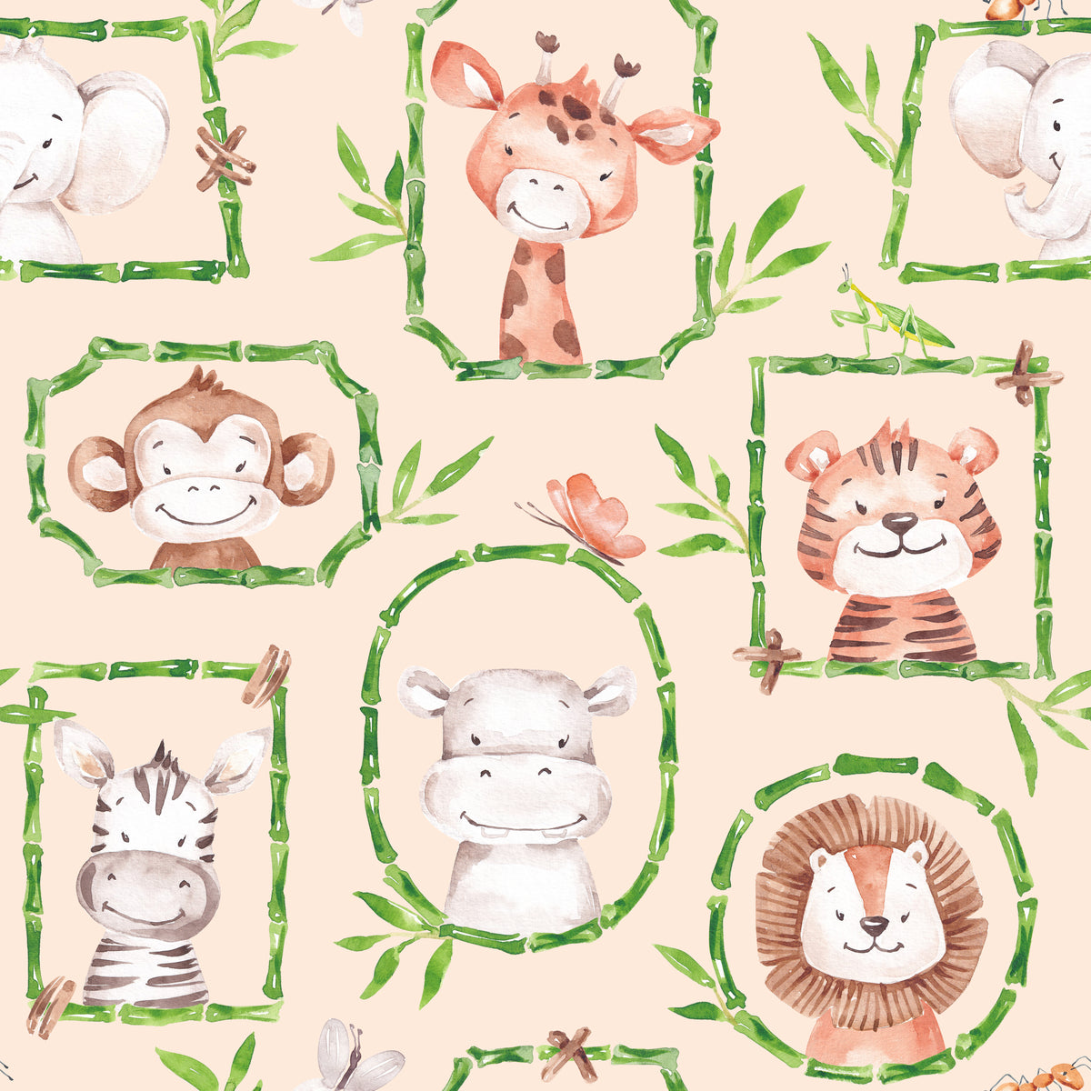 Kinderstoff Safari Tiere „Hey Safari“ – Pfirsich