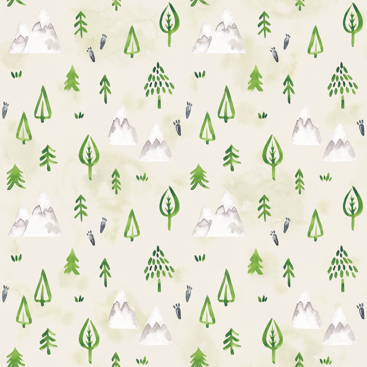Kombistoff Wald – Roki Ringelschwanz Bäume & Berge in Creme-Beige