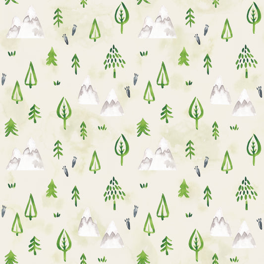 Kombistoff Wald – Roki Ringelschwanz Bäume & Berge in Creme-Beige