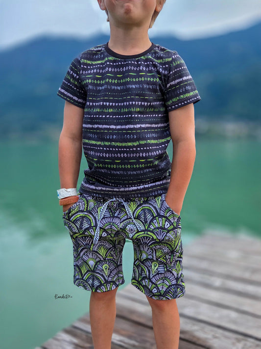Stoff Streifen Grün Schwarz Kombistoff Meterware - Emerald Reverie - HIP SOM HAP