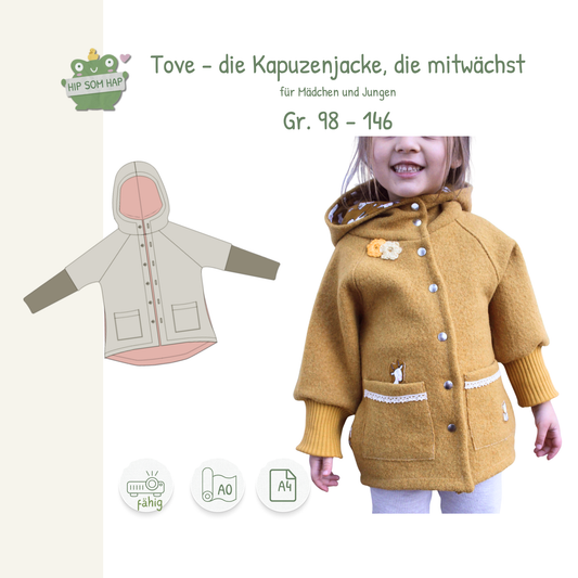 Schnittmuster Kinderjacke nähen – Kapuzenjacke Tove - Gr. 98–146