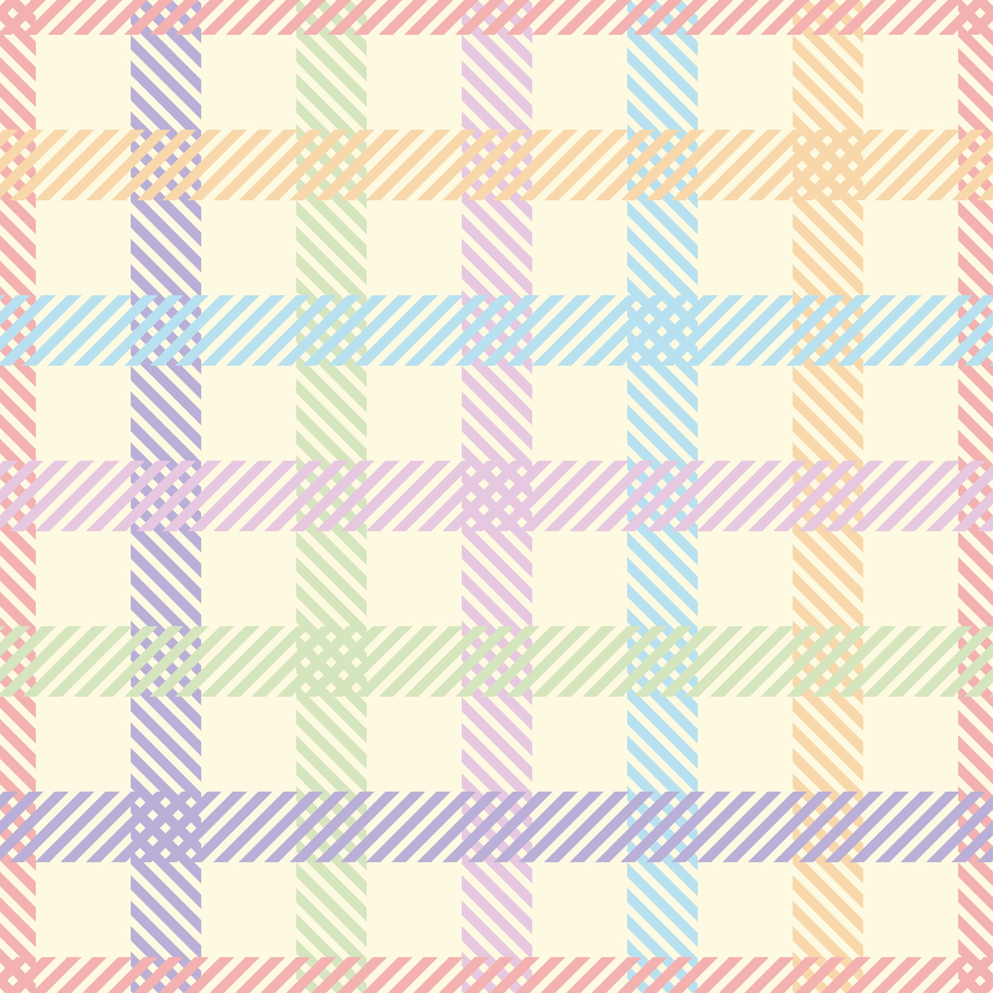 Kombistoff Karo Pastell – grafisches Karomuster mit feinen diagonalen Linien in Apricot, Flieder, Salbei und Hellblau auf cremefarbenem Hintergrund. Passend zum Confetti Leo, Reaktivdruck auf Öko-Tex Standard 100 zertifizierten Stoffqualitäten, Meterware. Design Stoelting.art.