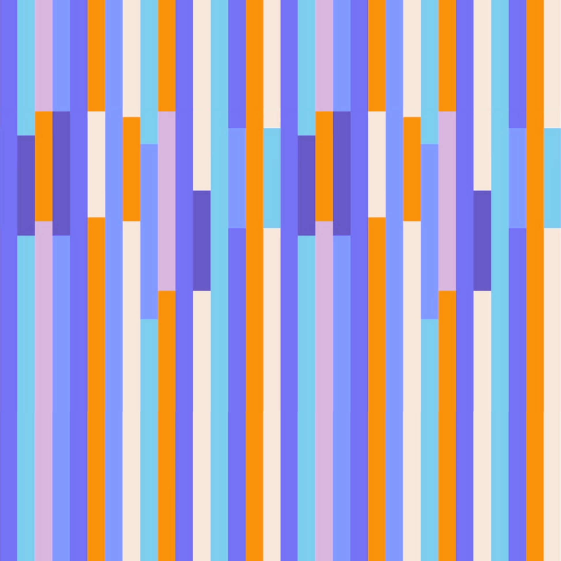 Streifenstoff Happy Stripes in Blau-Orange – versetzte Streifen in Blau, Flieder, Orange, Türkis und Creme. Grafisches Streifenmuster, Reaktivdruck auf Öko-Tex Standard 100 zertifizierten Stoffqualitäten, Meterware. Design Stoelting.art.